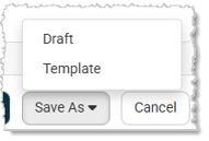 Image showing the Save As options of Draft and Template on the Create Email page of the Music Shop 360 system.