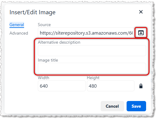Image showing the Insert/Edit Image window of the Create Email page in the Music Shop 360 system.
