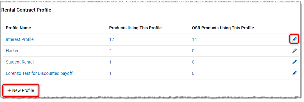 Image showing the Rental Contract Profile section of the Rental Contract settings tab of the MusicShop360 POS.