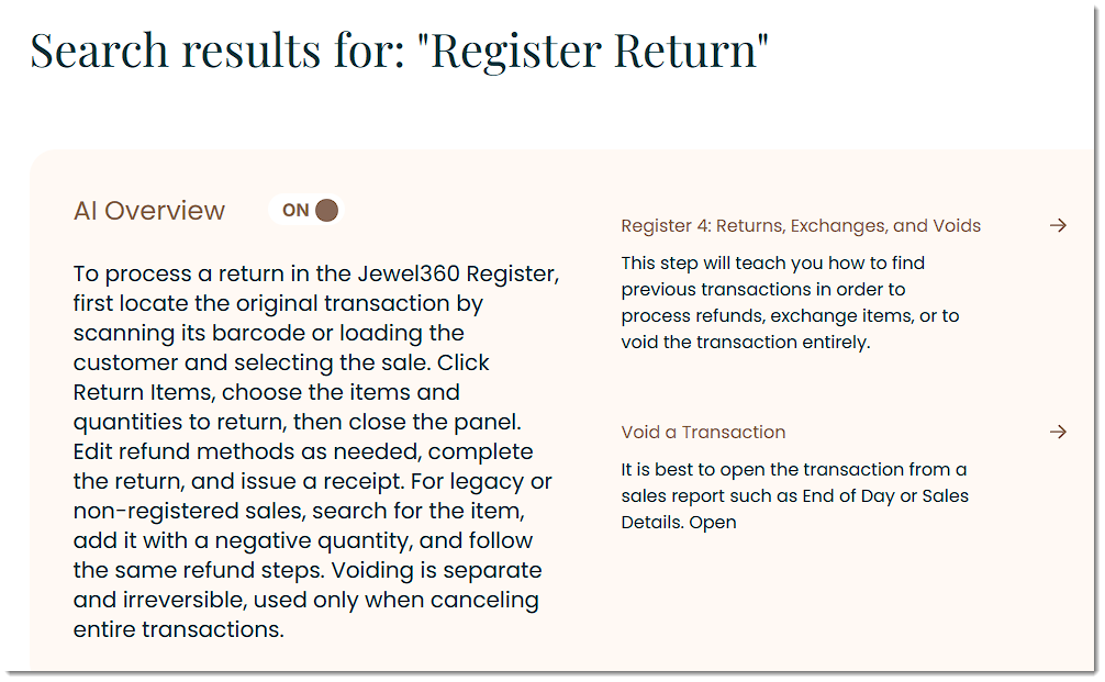 Image showing the AI Search Summary of the Knowledge Base.