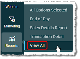 Image showing the View All option of the main Reports menu in the Music Shop 360 system.