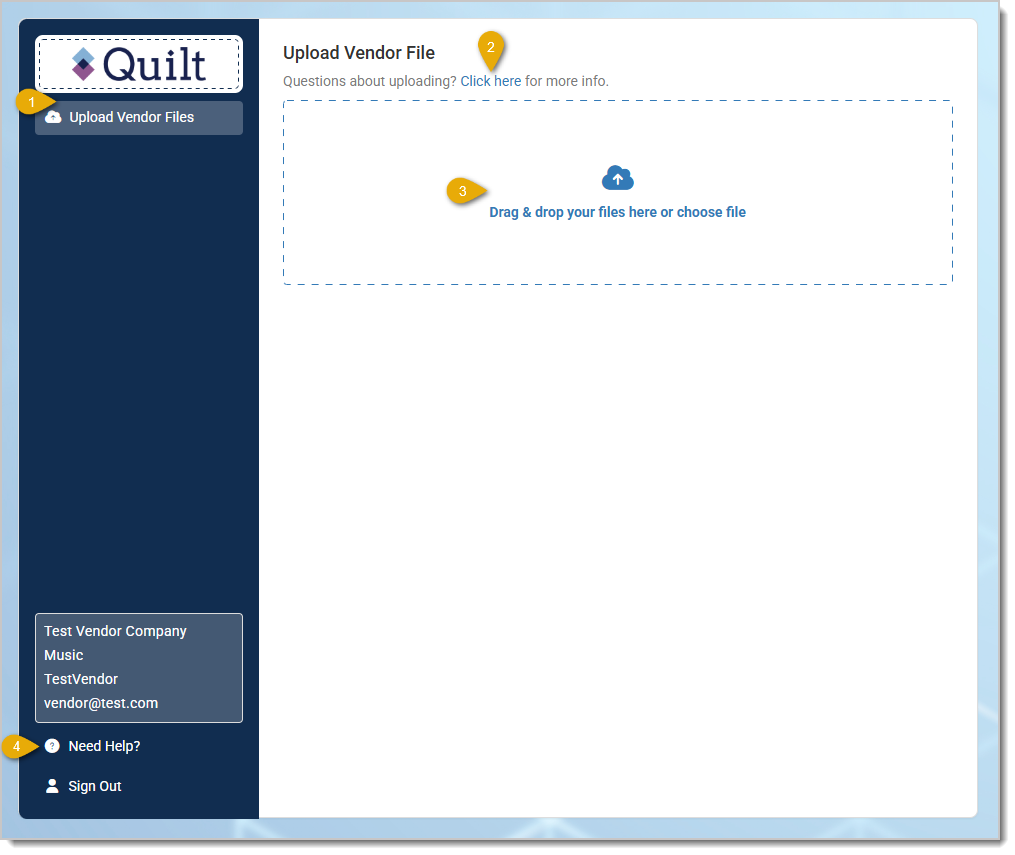 Image showing the Vendor Portal interface for Quilt Software vendor inventory uploads.