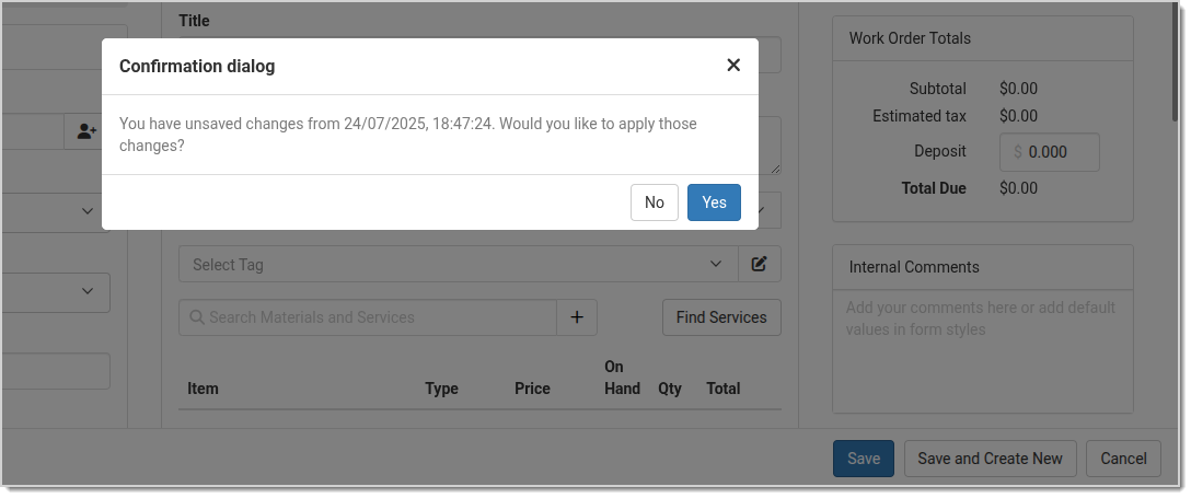 work order autosave