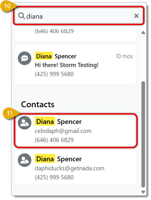 Image highlighting the fields for sending a message to a customer you haven't messaged before.
