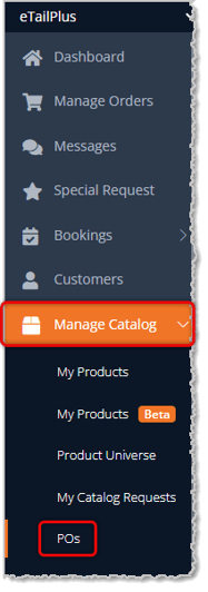 Image highlighting the Purchase Orders button  in the Music Shop 360 system's main menu.